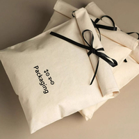 Pochette à bijoux en coton et lin à chevrons, sac enveloppe avec ruban, sac anti-poussière, logo personnalisé, emballage minimaliste pour articles de toilette et serviettes en tissu