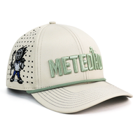 Casquette de baseball HS40 à 6 panneaux, décontractée, à visière incurvée, avec logo brodé 3D personnalisé, perforations découpées au laser et détails en corde