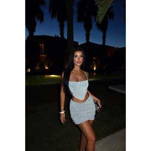 ชุดเซ็ตเสื้อและกางเกงผ้าคอตตอนผสมสแปนเด็กซ์ ลายพิมพ์เรียบ สีเทา รุ่น Lady's Grey Nessa Glitter สำหรับใส่ลำลองในชีวิตประจำวัน ไซส์ XL เหมาะสำหรับฤดูใบไม้ผลิ/ฤดูร้อน - Product Image 3