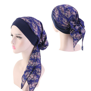 <span class=keywords><strong>Turban</strong></span> en soie imprimé à large bande, pré-noué avec nœud, pour femmes et jeunes filles, idéal pour le quotidien - Product Image 1