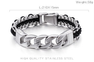 KALEN <span class=keywords><strong>In</strong></span> Pelle <span class=keywords><strong>In</strong></span> Acciaio Inox Placcatura <span class=keywords><strong>In</strong></span> Argento Braccialetti di Fascino Per Gli Uomini - Product Image 6