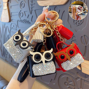 Dickmon Hot Sell Münz tasche Schlüssel bund Diamant Eule Geldbörse Schlüssel anhänger Mode PU Leder Quaste Anhänger Auto Strass Charms Schlüssel ring - Product Image 4