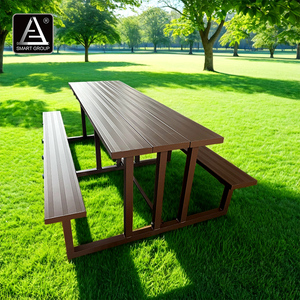 Smart Sports Outdoor Waterproof Aluminum Picnic Table Park <b>Garden</b> Camping Dining Table Aluminum Picnic Table With <b>Benches</b> AL-03 - Product Image 3