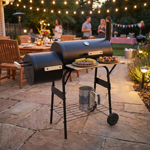 Double Barrel Charcoal Grill <b>Large</b> Outdoor <b>BBQ</b> Smoker With Thermometer Camping Grill - Product Image 1