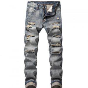 2025 Plus Size Men's Distressed Denim <b>Jeans</b> Pants Big Tall Customizable Logo Stonewashed Straight Style Mid Waist Techniques - Product Image 3