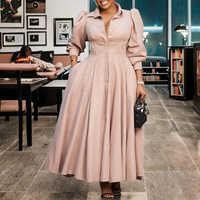 Robe élégante pour femmes 2025, robe africaine grande taille, mode unie, manches bouffantes, robes longues, col rabattu, logo sur le devant, chemise décontractée