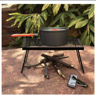 Brasero de camping extérieur autoportant en acier robuste noir, portable, pour cuisson au feu de bois, avec anneau de foyer