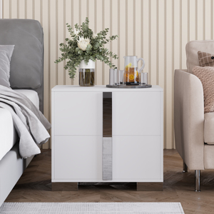 Modern End <b>Table</b> with Drawers Elegant Nightstand Metal Foot Wood <b>Bedside</b> <b>Table</b> <b>Mirrored</b> Handles Sofa Side <b>Table</b> - Product Image 2