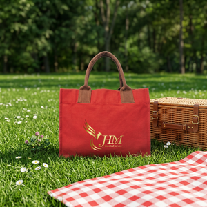 Bolsa de Lona HM Grande Roja con Logotipo Dorado, Bolsa de Compras para Exteriores con Asa Larga - Product Image 1
