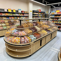 Meuble de présentation multi-niveaux pour snacks, comptoir de présentation en bois grainé pour supermarché, fruits secs, noix et bonbons, étagère alimentaire en bois