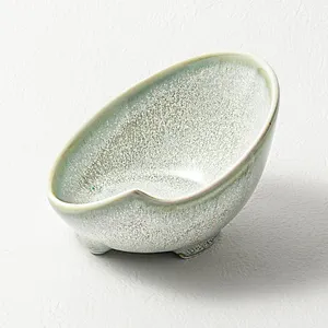 Unique Light Green Glazed Crockery Tableware Appetizers For Fine Dining Molecular Gastronomy Ceramic Dish Porcelain Slanted Bowl