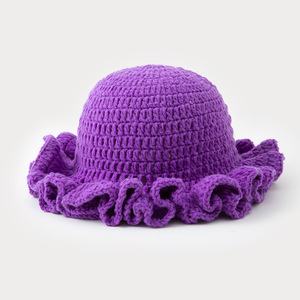 Handmade Crochet <strong>Bucket</strong> <strong>Hats</strong> for Women with Ruffles Custom <strong>Color</strong> Logo Knitted Casual Accessory - Product Image 5