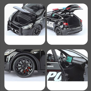 Mini voiture de police électrique pour enfants 1/24, <span class=keywords><strong>jouet</strong></span> alimenté par batterie, décoration de bureau avec son de sirène, modèle de voiture en alliage, cadeau - Product Image 5