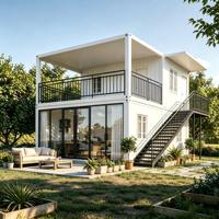 Bâtiment modulaire en conteneurs à 2 étages, maison préfabriquée portable avec escalier extérieur pour poste de garde, boutique, studio, hébergement