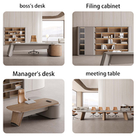 Bureau de direction minimaliste incurvé, table de bureau moderne gris kaki avec placage de bois élégant parfum automnal, unité de mobilier de PDG
