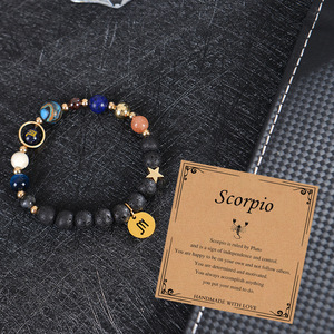 Vente d'usine Bracelet tendance en perles de pierre de lave, avec breloques en quartz et cuivre, motifs des 8 plantes et des 12 signes du zodiaque, pour la chance et la guérison, avec carte, cadeau bijou - Product Image 3