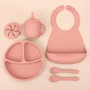 Individuelles Baby-Geschenkset in Lebensmittelqualität Silikon Baby Neugeborenes saugteller Snackbecher Löffelgabel Fütterungsset Schüssel und Teller Set