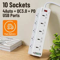 CA SC10610 Bande d'extension de prise de courant avec 10 prises 6 Type-C USB QC3.0 Port de chargeur Protecteur de surtension Multiprise universelle