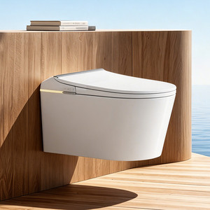 WC intelligent mural monobloc moderne avec abattant automatique, siège intelligent et protection en mousse intégrée - Product Image 1