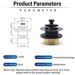 Lift and Turn Bathtub <strong>Drain</strong> G 1 1/2 Brass Stopper W/<strong>O</strong> Overflow Cover Plate Lock Nut SUS304 Screw Universal Anti Odor Easy Clean - Product Image 5
