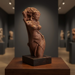 Statuette historique du 10ème siècle représentant la Fille de l'Arbre Sacré – Artefact de niche de temple ancien - Product Image 1