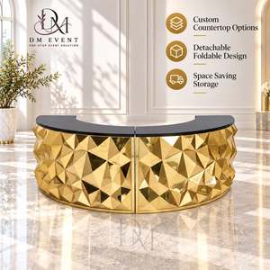 Barra de Bar Redonda Plegable de Acero Inoxidable Dorado y Negro Personalizada con Superficie de Vidrio Templado Desmontable - Product Image 1