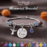 Bracelet en acier inoxydable électroplaqué pour femme, pendentif ailes d'ange dorées, gravure laser, zircon, pierre de naissance, cadeau, modèle Yiwu