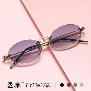 Yingtai Eyewear Retro <b>Small</b> Oval <b>Frame</b> <b>Sunglasses</b> Metal Gold UV400 Unisex - Product Image 1