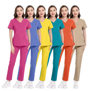快適な機能的デザインVネックトップポケットカーゴパンツ女性男性看護医療病院制服スクラブセット - Product Image 5