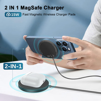 Chargeur Magnétique Sans Fil 15W 2-en-1 Station de Recharge Rapide Qi pour iPhone 17 16 15 14 et Écouteurs – Chargeur Portable Mince