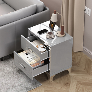 High Gloss Mirrored Nightstand With 2 <b>Drawers</b> Modern Metal Handle <b>Storage</b> <b>Drawer</b> - Product Image 3