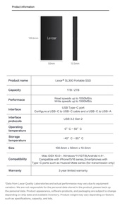 SL300 แบบพกพา SSD ภายนอก 1TB 2TB USB3.2 Gen2 Type-C อินเทอร์เฟซโซลิดสเตตไดรฟ์สำหรับคอมพิวเตอร์ SL300 1TB แบบพกพาภายนอก - Product Image 6
