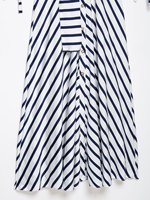 Robe chemise rayée style nautique ZEVITY pour femme, robe midi rayée bleue et blanche avec ceinture, manches bouffantes, boutonnée, robes de bureau pour femme