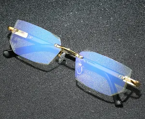 Higo New Metal rimless anti blue reading glasses trimmed glasses