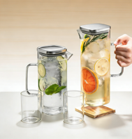 Carafe à eau en verre grande capacité avec couvercle filtrant en acier inoxydable, pichet transparent pour limonade, jus, thé glacé avec poignée