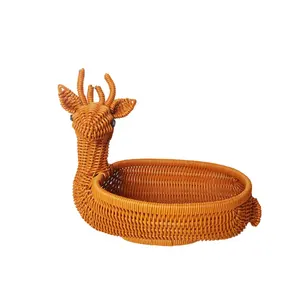 High Quality Rattan Woven Fruit Basket Deer Bread Basket Fruit Bowls Tray Storage Basket