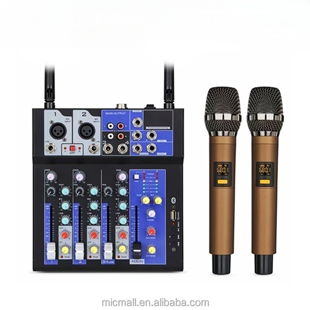 F4/F7 4-channel Mixing Console Small Household with Microphone for Mobile Phone Karaoke Conference Live Broadcast