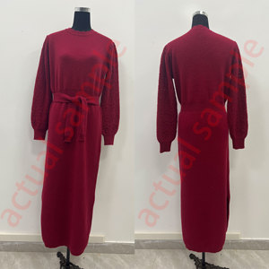 <span class=keywords><strong>Abito</strong></span> Midi <span class=keywords><strong>in</strong></span> <span class=keywords><strong>Maglia</strong></span> <span class=keywords><strong>Bordeaux</strong></span> da Donna con Maniche Lunghe a Sbuffo, Dettagli Traforati, Cintura <span class=keywords><strong>in</strong></span> Vita e Spacco sull'Orlo – Elegante <span class=keywords><strong>Abito</strong></span> Lavorato a <span class=keywords><strong>Maglia</strong></span> per Ospiti di Matrimonio - Product Image 5