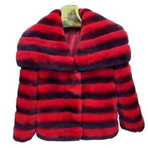 Wholesale fashion generous collar short fur coat women classic Chinchilla Rex Rabbit Fur Coat with big rabbit fur collar