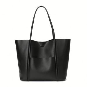 Nuevo Bolso Tote Negro Simple de Cuero Suave, Gran Capacidad, para Oficina, Trabajo, Mujer - Product Image 1