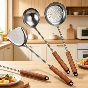 Juego de espátulas de titanio con mango de madera, 4 piezas, utensilios de cocina resistentes al calor, cuchara para sopa y salteados - Product Image 4
