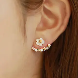 Aksesori Mode Wanita Anting Kancing Kristal Anting Boucle D'oreille Femme Bunga Anting Perhiasan Emas untuk Wanita Gadis