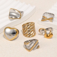 Cincin Wanita Gaya Eropa Amerika, Motif Daun, Mewah Ringan, Baja Anti Karat Lapis Emas 18K, Dua Warna Terjalin