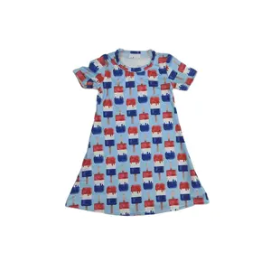 Yeni özel bebek kız Popsicle baskılı gece elbisesi kızlar 4 temmuz bayrağı tasarım yaz çocuklar T-shirt elbiseler