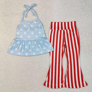Vente en gros de tenues pour enfants, filles, tout-petits, décontractées, écologiques, à l'effigie du 4 juillet, hauts imprimés + ensembles de pantalons évasés, tenues patriotiques - Product Image 3
