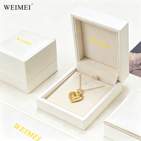 Boîte à bijoux élégante WEIMEI en cuir PU ivoire avec ruban en soie et sac en papier, boîte cadeau pour bague de fiançailles, collier, mariage