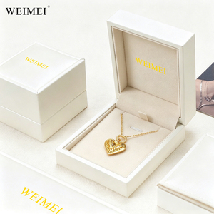 WEIMEI Elegant Ivory PU Leather Jewelry Box with Silk <b>Ribbon</b> Paper Bag <b>Wedding</b> Engagement Ring Necklace Gift Packaging Box - Product Image 6
