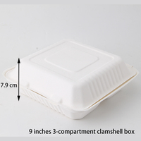 Boîtes d'emballage alimentaire jetables en bagasse, rectangulaires, épaissies, couleur naturelle, 9 pouces, pour plats à emporter