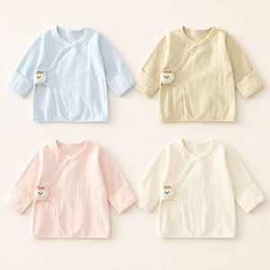 Paquete de 4 Camisetas Tipo Kimono para Bebé |   Tops de algodón de manga larga con estampado de estrellas, lunas <span class=keywords><strong>y</strong></span> nubes |   Parche de Felpa |   95% Algodón 5% Elastano - Product Image 1
