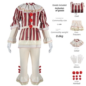 Costume da Cosplay di Halloween: Outfit da Clown Malvagio <span class=keywords><strong>Horror</strong></span> Completo a Righe Rosse in Tessuto di Poliestere - Product Image 5